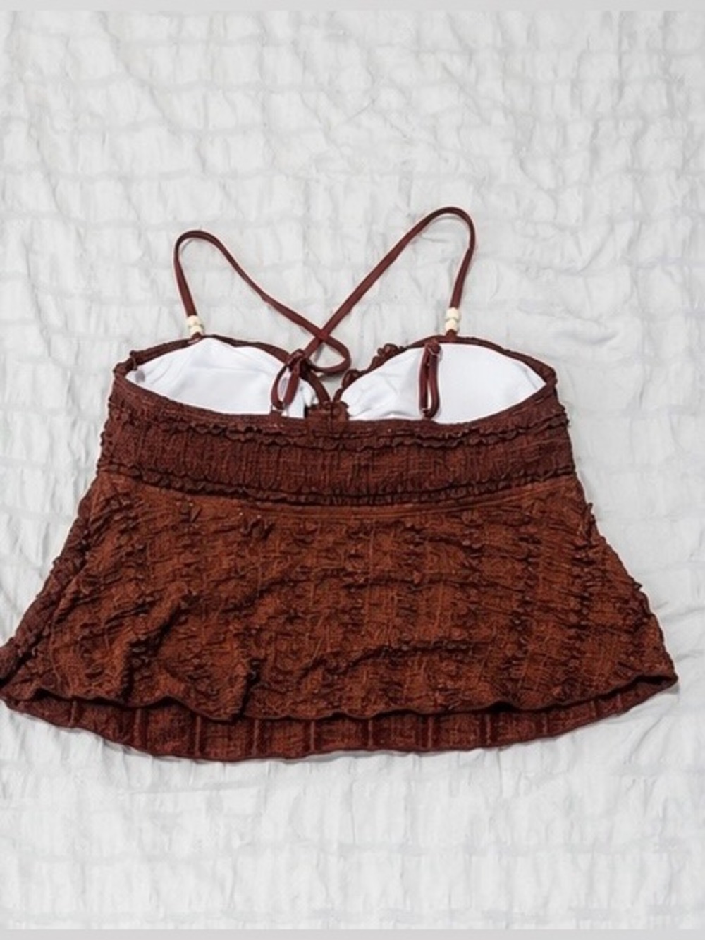 Brown Textured Tankini Swimsuit Set - Picture 3 of 7
